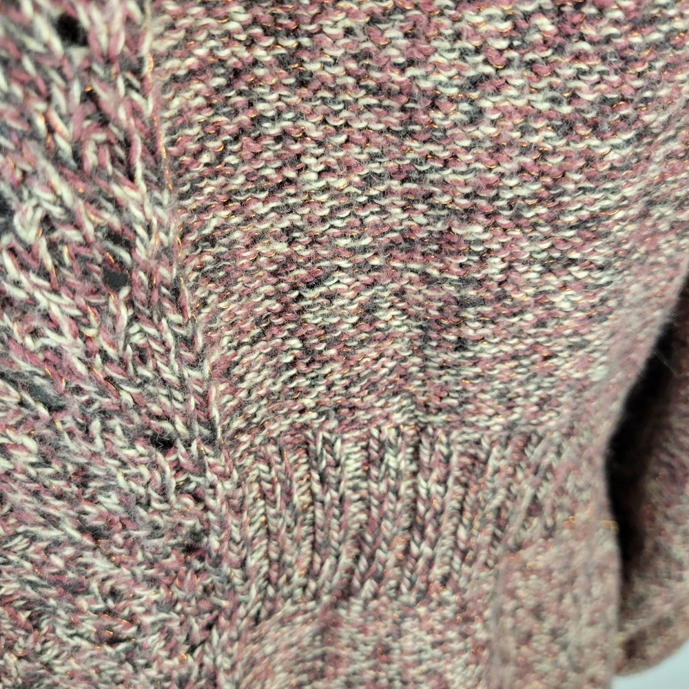 DKNY Jean Cardigan Cotton Blend Flower Embellishment Marled Pink Brown Size XL - Picture 7 of 15